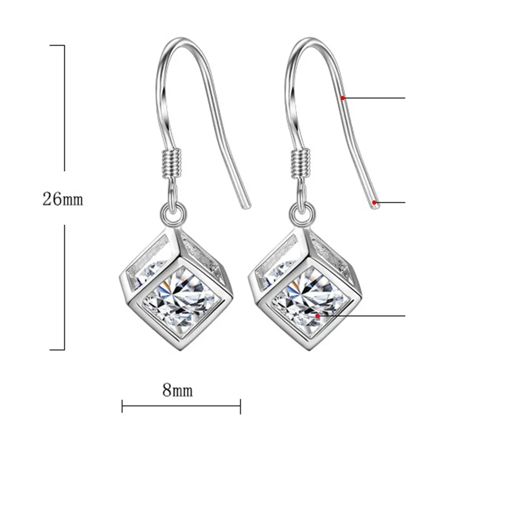 

925 Sterling Silver Earrings Jewelry High Quality New Retro Simple Hollow Square Super Flash Zircon Long Earrings Hot Sale