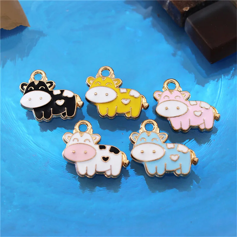

Julie Wang 10PCS Enamel Cartoon Cow Charms Alloy Mixed Colors Animal Milk Cow Pendant Bracelet Jewelry Making Accessory