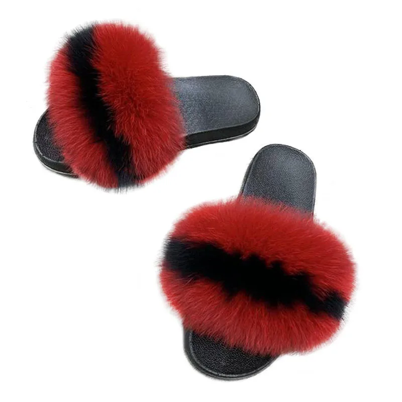 Шлепанцы из натурального меха енота повседневные модные сандалии лисьей кожи