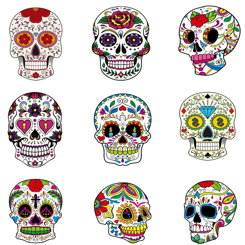 

Iron on Transfer for Clothing Stickers Diy Skull Iron on Patches for Clothing Textile Vinyl Stripes Thermotransfer for Clothes E