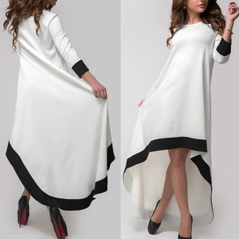 Новые женские платья больших размеров повседневные с круглым вырезом и длинными