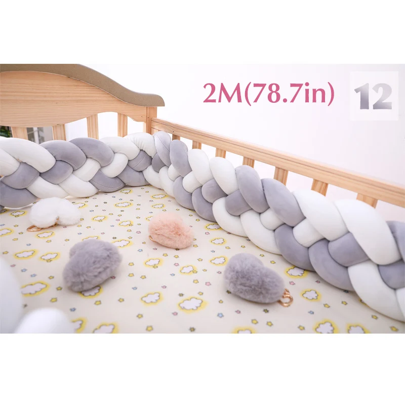 Baby Shining 4 Strands Newborn Crib Bumper 2M/3M Infant Bed Protector Room Decor 17CM(6.7in) Height Pure Weaving Plush Knot - Цвет: 12 2m