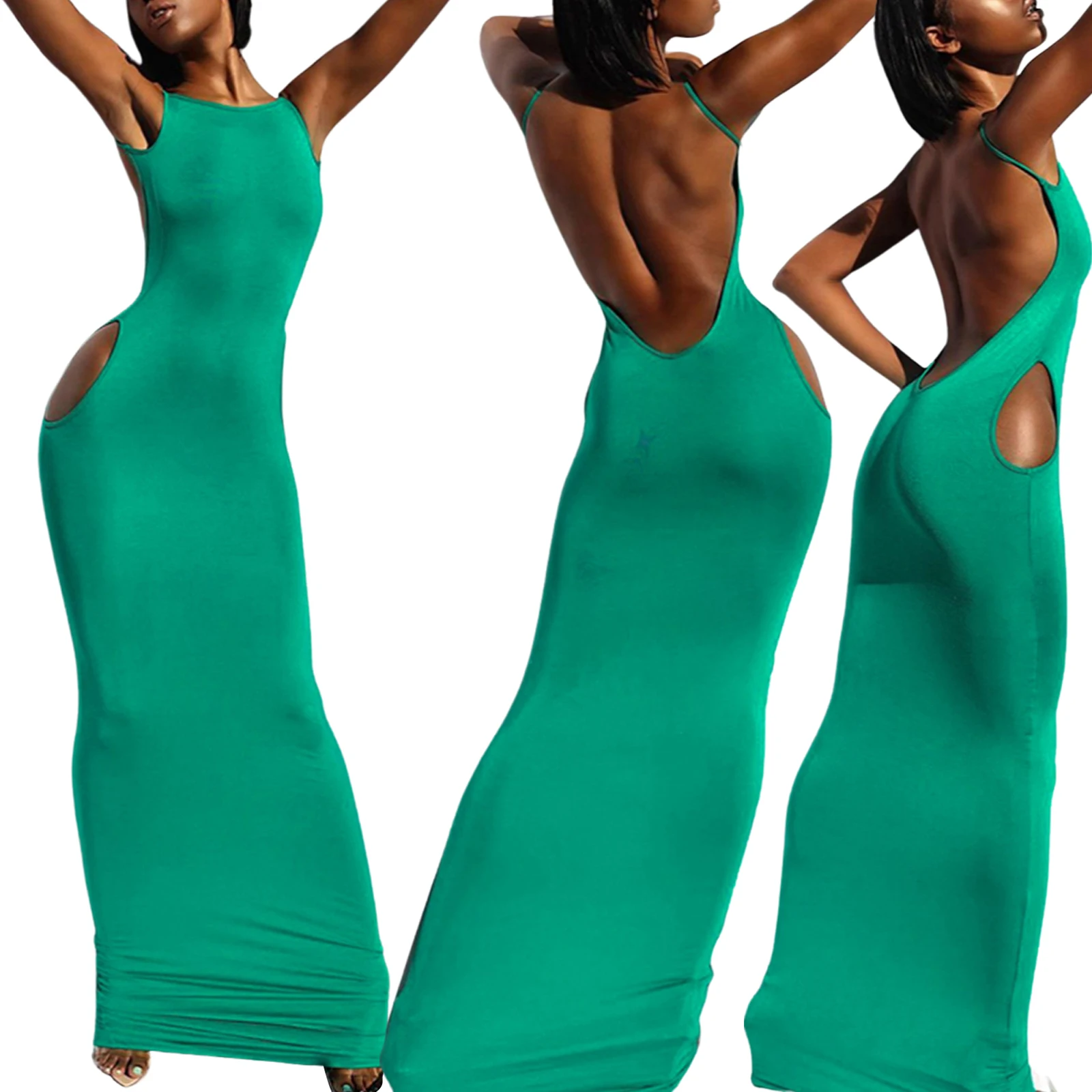 

Hirigin 2021, модное однотонное пикантное длинное платье без рукавов с открытой спиной, летняя женская модная уличная одежда Y2K, клубная одежда