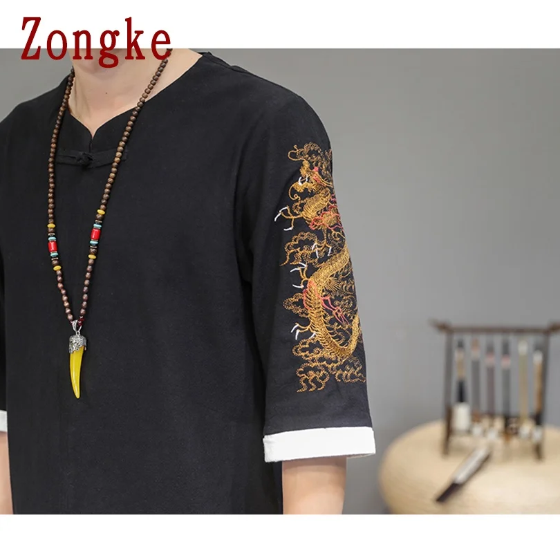 

Zongke Dragon Embroidery Vintage T Shirt For Men Clothing T-Shirts Japanese Streetwear Men T Shirt Harajuku 5XL 2021 Summer New