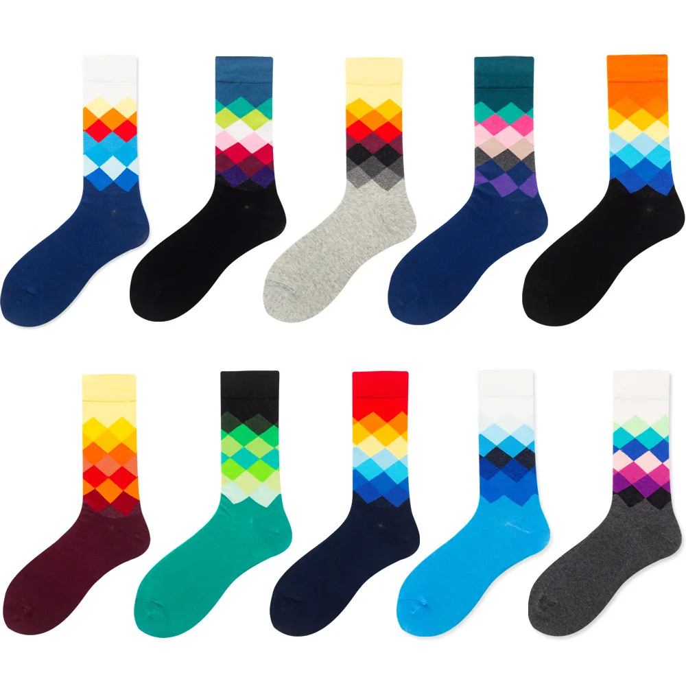 

Big Size Casual Men Socks Woman New Socks fashion design Plaid Colorful happy Business Party Dress Cotton Socks Unisex
