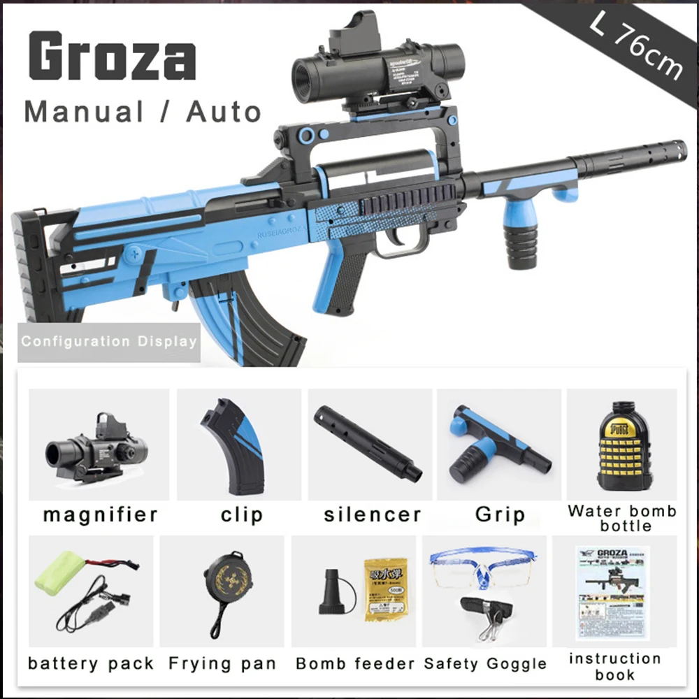 

Plastic Toy Guns Weapon Groza Assault Rifle Electric Blaster Water Gel Ball 7-8mm Water Bullets Gun Shooting Game Toys for Boys