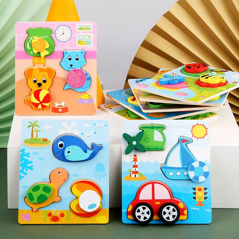 

Cartoon Animal Traffic Interactive Puzzle Game Kids Toys Montessori Educational Preschool Activity Board Wooden 3D Puzzle Jigsaw