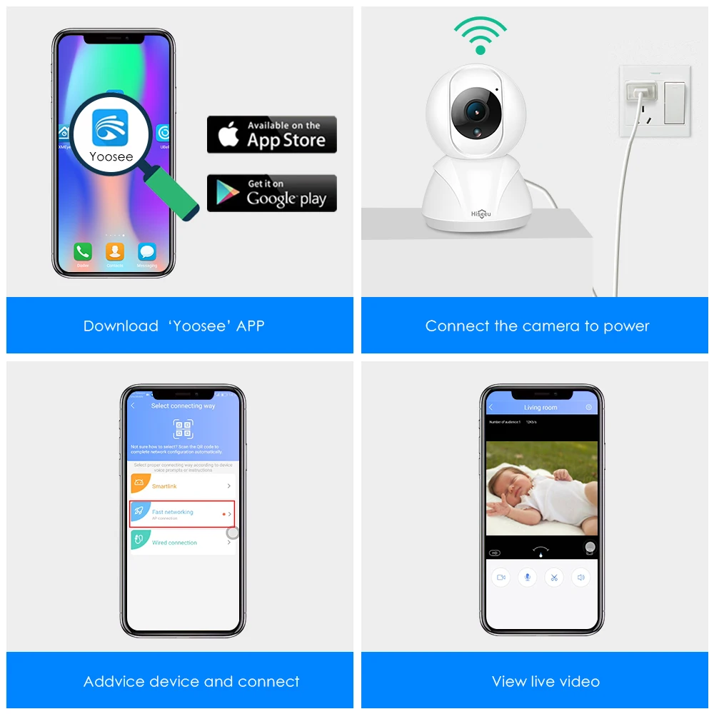 Hiseeu 720 P/1080 P IP камера 2MP Wi-Fi беспроводная сеть CCTV камера домашняя камера безопасности IP Детский Монитор P2P умный трек движения
