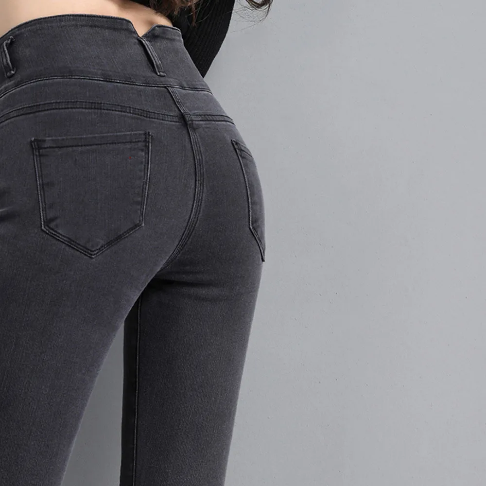

New High Waist Streetwear Spring And Autumn Skinny Denim Pants Women Plus Size Stretch Pencil Jeans Slim Waist Jeans