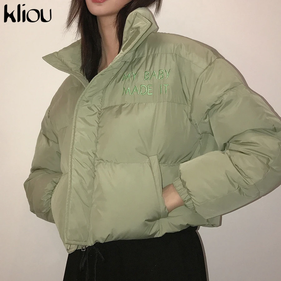 Kliou/зимняя куртка для женщин пальто толстые парки водолазка с длинным рукавом