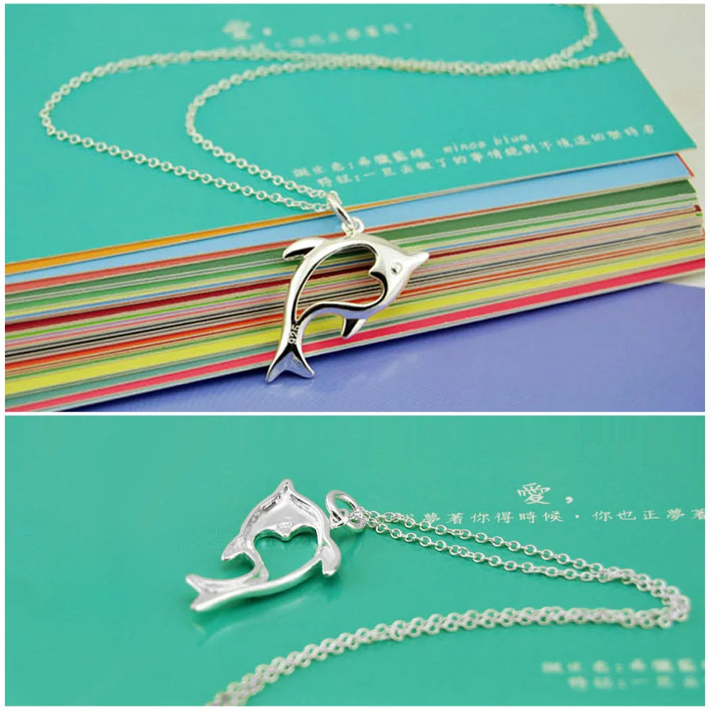 Dolphin pendant &amp necklace 925 sterling silver men women fashion jewelry new Cute animal accessories | Украшения и аксессуары
