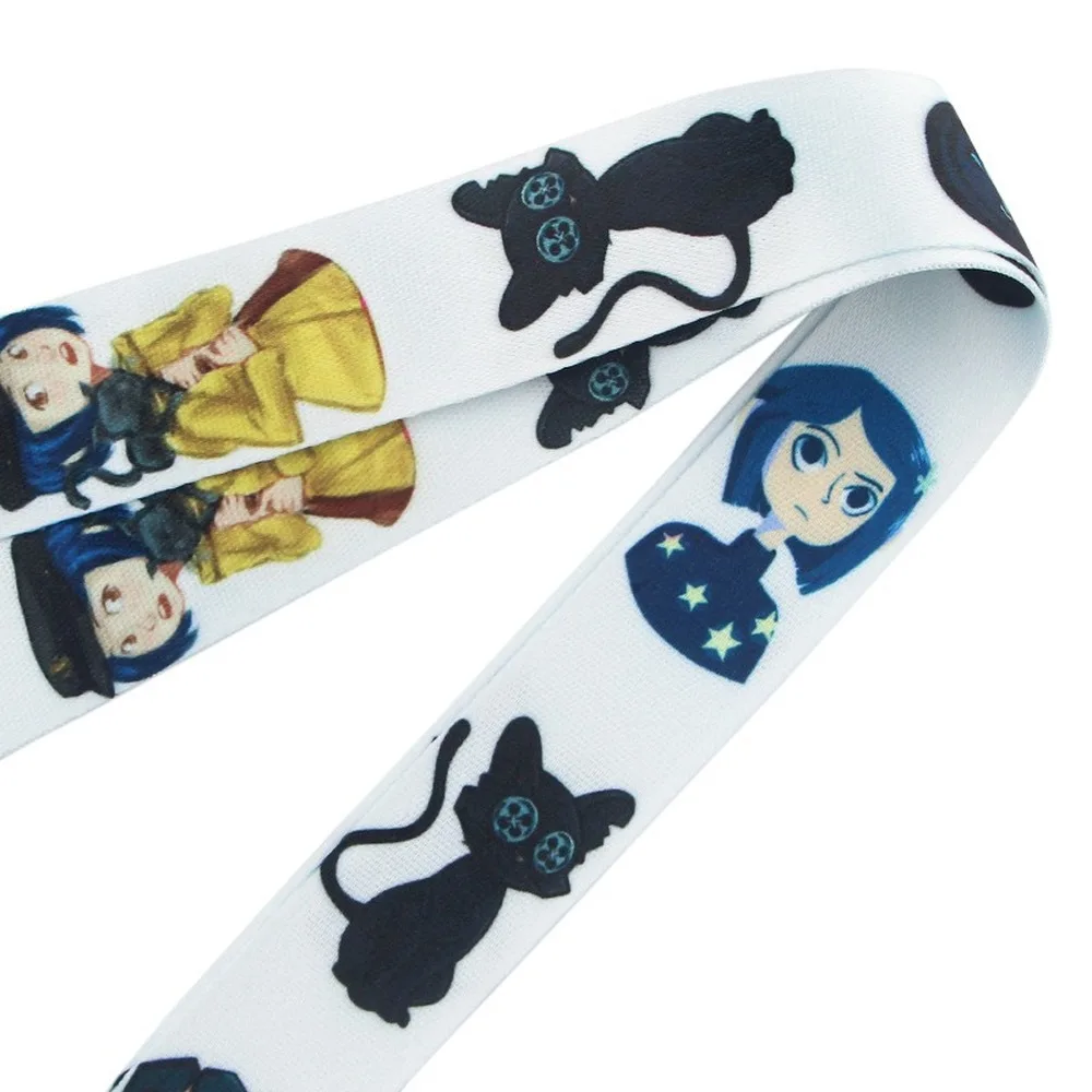 Шнурок для ключей телефона с синей девочкой и маленькой черной кошкой