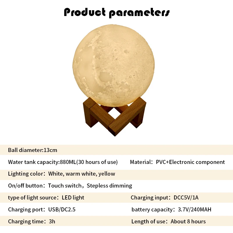 

880ml USB Air Humidifier Ultrasonic Aroma Diffuser With 3D Moon Lamp light Oil Aroma Essential Diffuser air Mist for Home Office