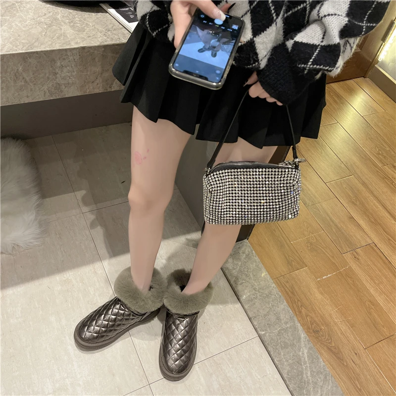 SUNNYS Snow Boots Winter Warm Plush Boots Women Waterproof Slip-on Women Shoes Flat Casual Winter Shoes Ankle Boots for Women