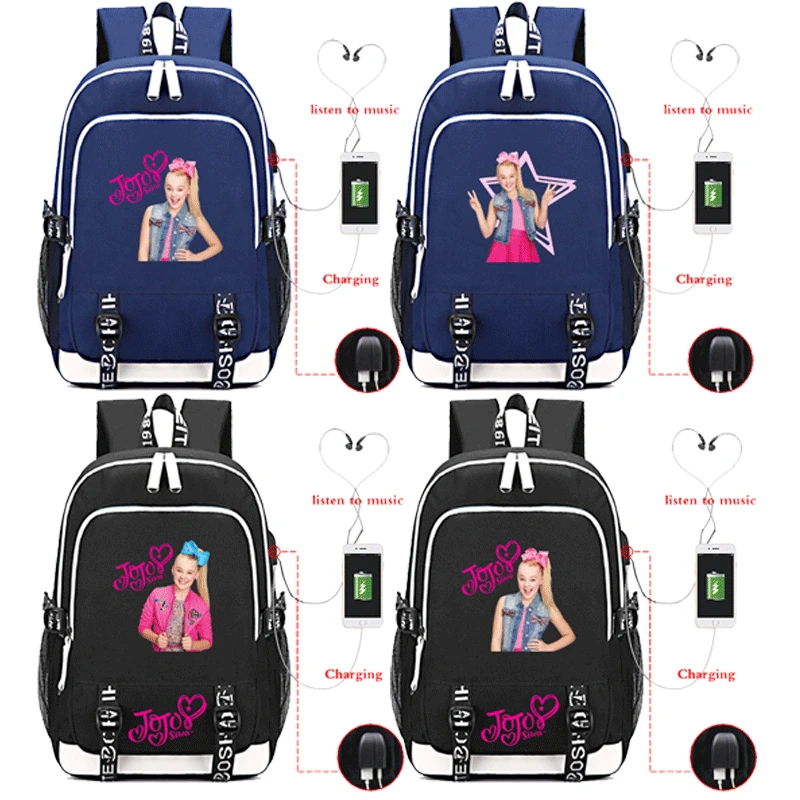 

Рюкзак с USB-зарядкой Jojo Siwa, школьные ранцы для учебников, дорожный рюкзак для подростков