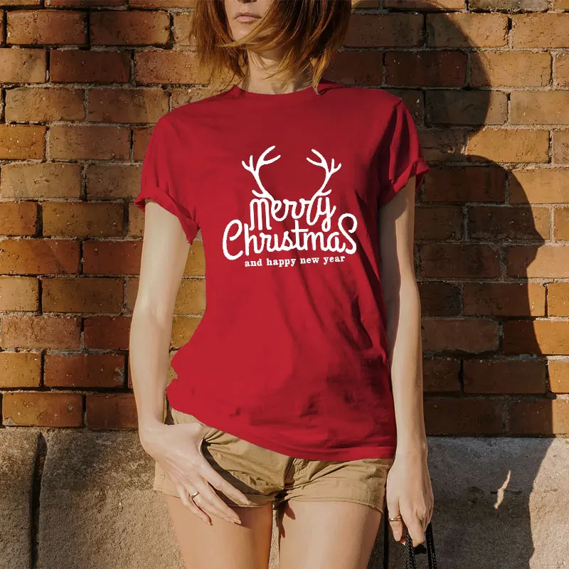 Веселые Яркие Рождественские женские футболки с круглым вырезом Женские