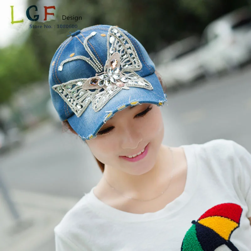 2020 CLH18 модная кепка для молодых леди с бабочкой bling Стразы хлопковые джинсовые