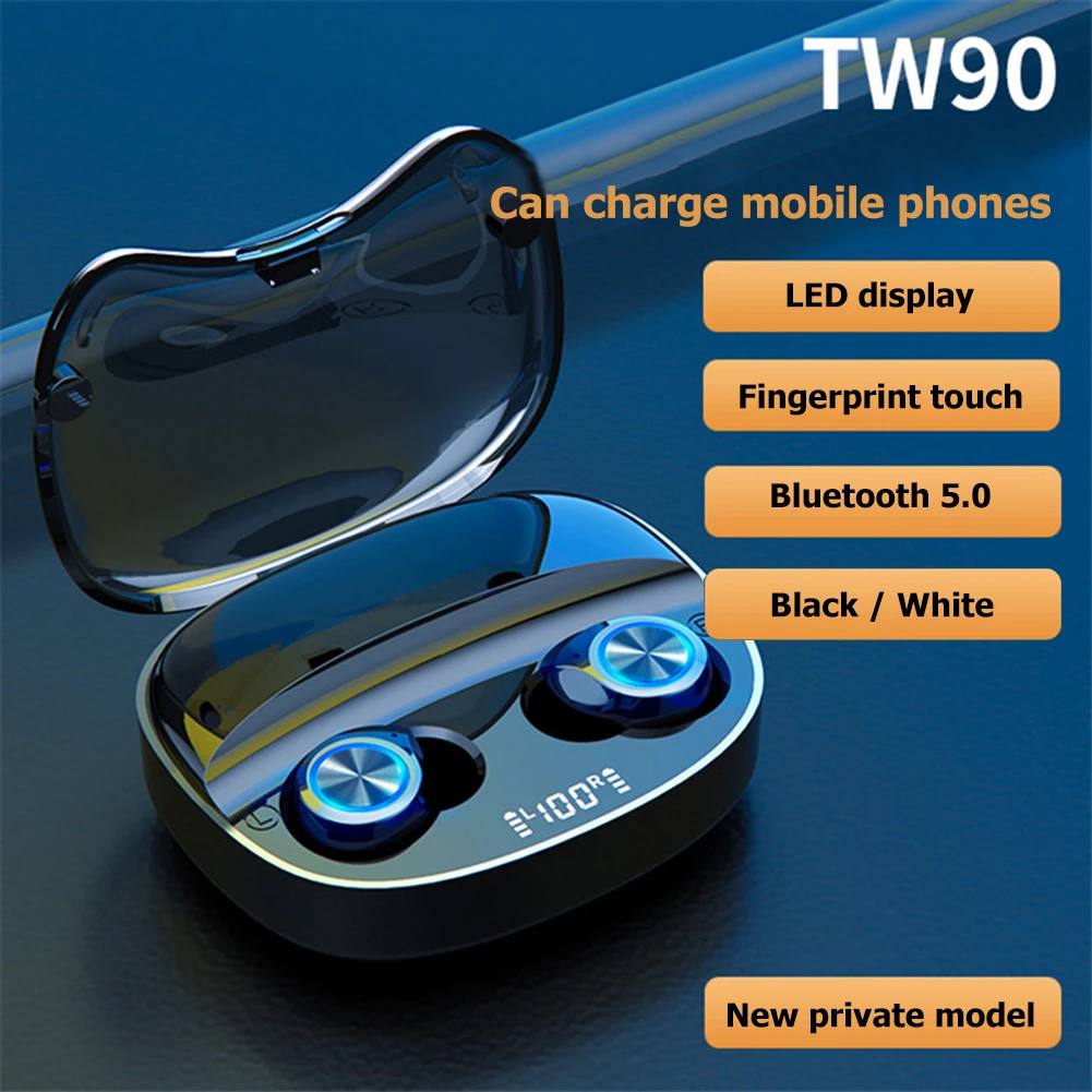 

TWS Wireless Bluetooth Earphones Actival Noise Cancelling Earbuds Sport Stereo Waterproof In-Ear Headset with Charging Case TW90