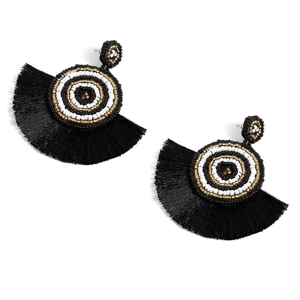 Богемные новые веерообразные серьги с кисточками модные геометрические ручной