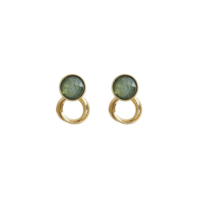 

Unusual Earrings Women Retro Brushed Green Crystal Earrings European Sexy Female Small Circle Earrings 2020 Trend Jewelry