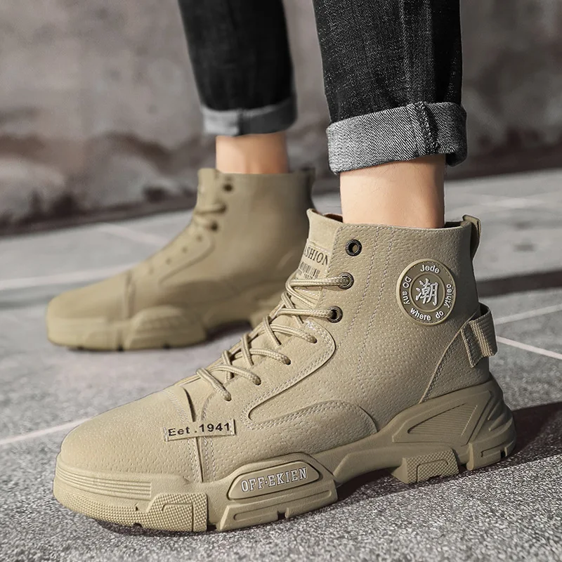 

Men Military Boots Outdoor Fashion Leather High Top Shoes Men Casual Shoes Ankle Boots Black Chelsea Boots Zapatos De Hombre