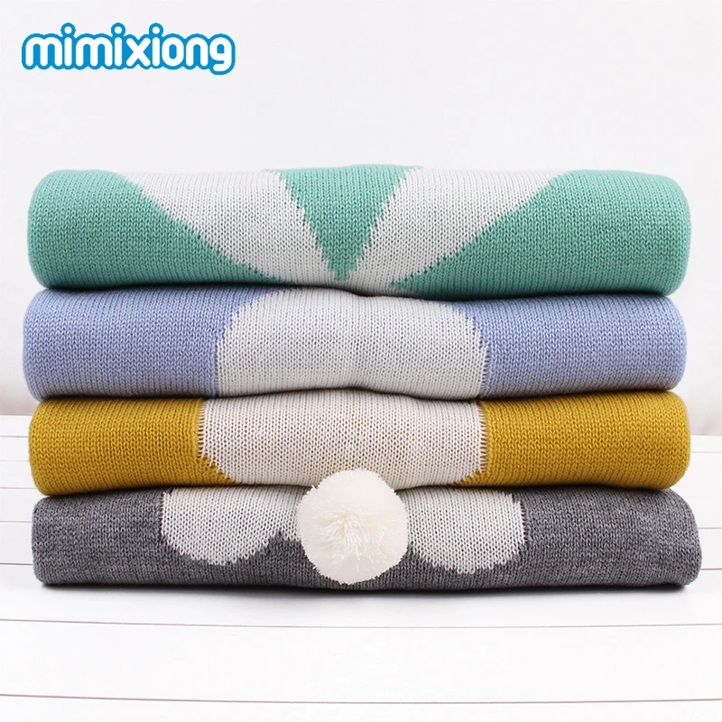 

Baby Blankets For Boy Girl Cute Rabbit Toddler Infant Bedding Warm Knit Quilt Pom Pom Newborn Stroller Wrap Swaddle Super Soft