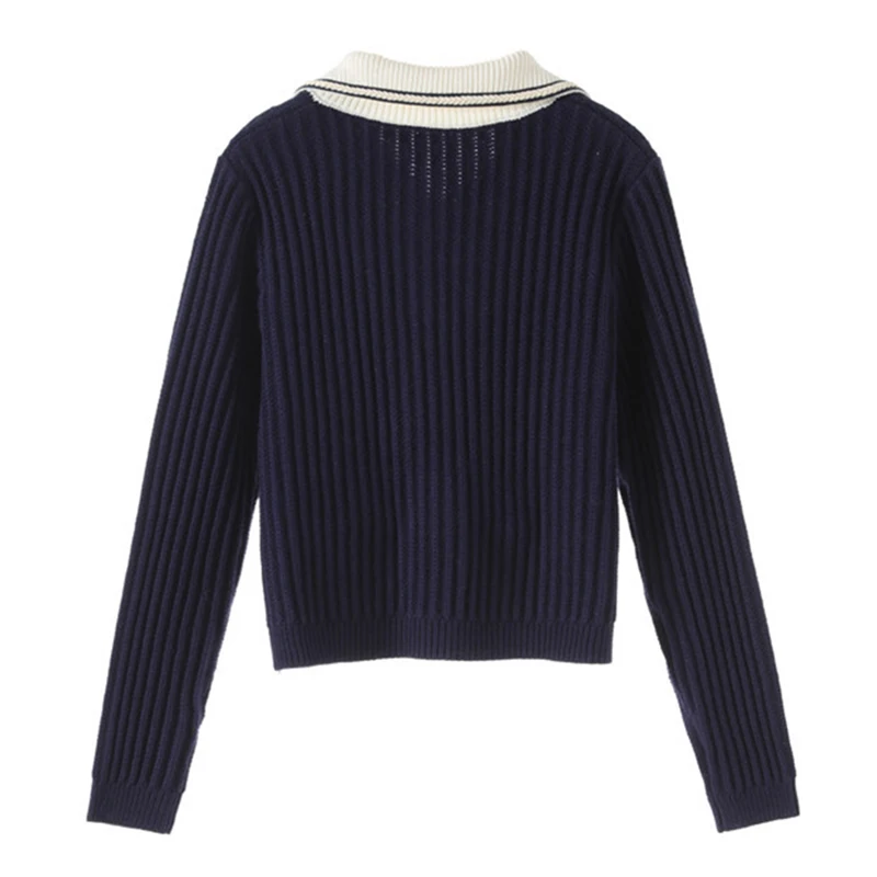 Single Breasted Navy Cardigan Mujer 2020 Autumn Winter Vintage Turn-down Collar Long Sleeve Sweater Women |