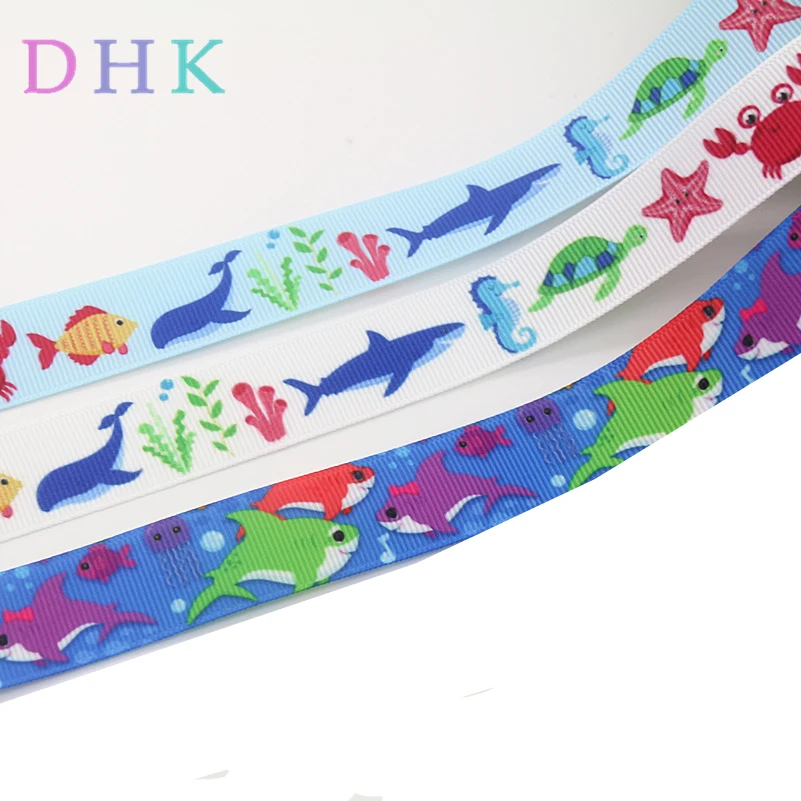 DHK 1 5 '✐ ярдов динозавр Акула Рыба печатная grosgrain ленточный аксессуар