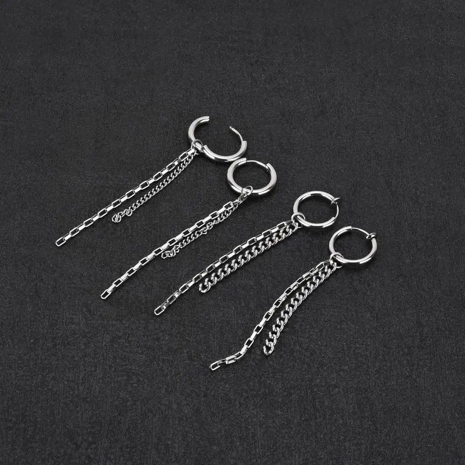 WOWTIGER НОВАЯ ЦЕПОЧКА из нержавеющей стали с кисточкой клипсовые серьги для мужчин