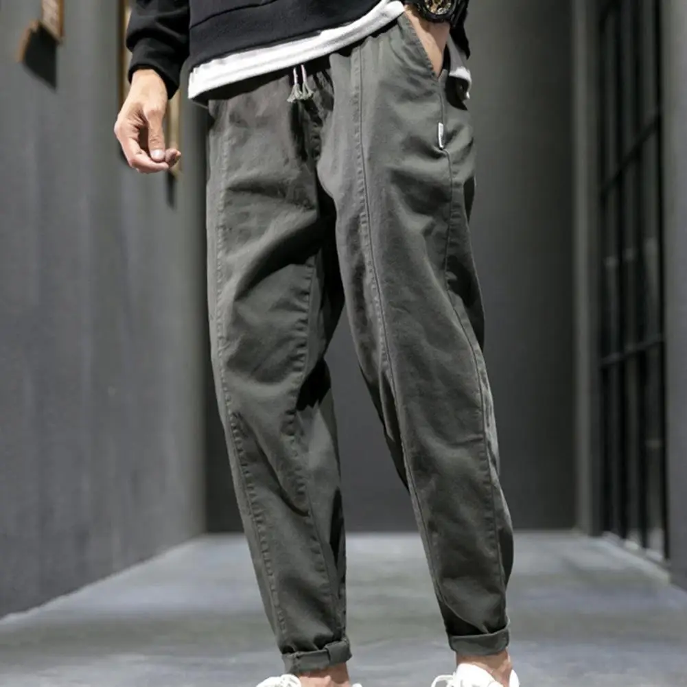 

Cargo Pants Mid Rise Drawstring Men Full Length Loose Trousers elastic waist drawstring Pocket cargo pants night jogging Pants