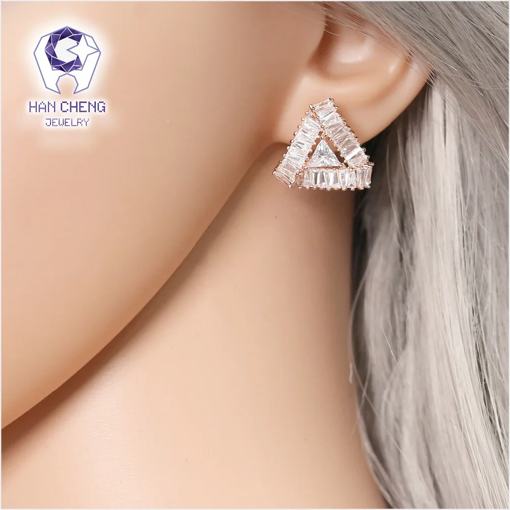 HanCheng новые модные треугольные полые медные гвозди CZ Циркон драгоценный камень