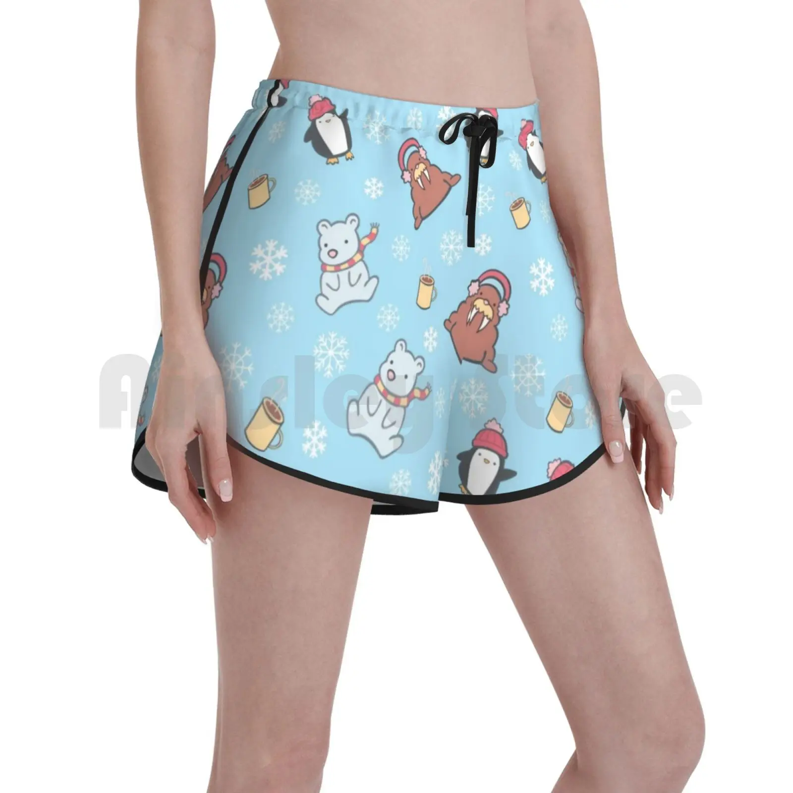 

Милые зимние шорты для плавания с узором, женские пляжные шорты, милые детские зимние снежинки, рождественские Популярные какао