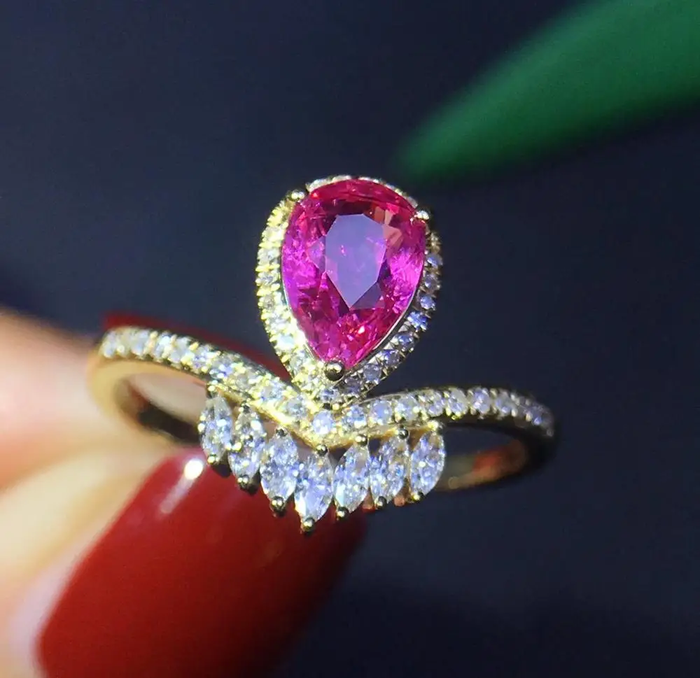 Кольцо с розовым сапфиром J511 натуральный розовый сапфир 18 К драгоценные камни 1