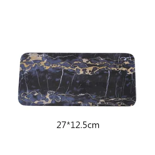 Blue-Rectangle JINSERTA Меламиновый поднос мраморный прямоугольник десерт фруктовый торт закуски тарелка Отель Ресторан Кафе Чай Кофе поднос - Цвет: Blue-Rectangle