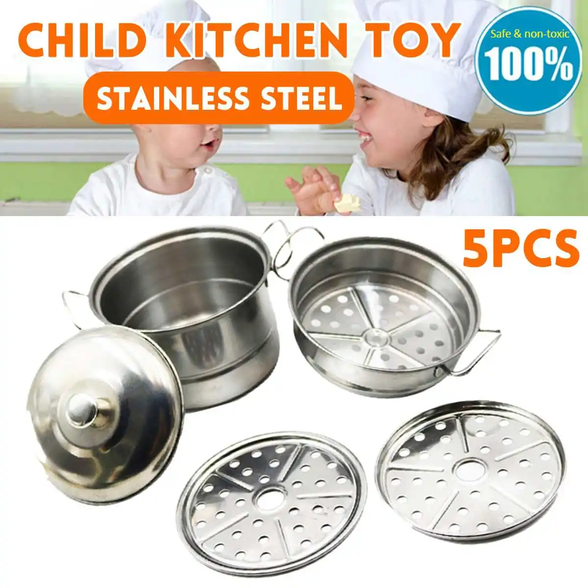 

5 шт. из нержавеющей стали для малышей, детские игрушки набор кухонной посуды Детские кухонная посуда притворяться ролевая игра игрушка для ...