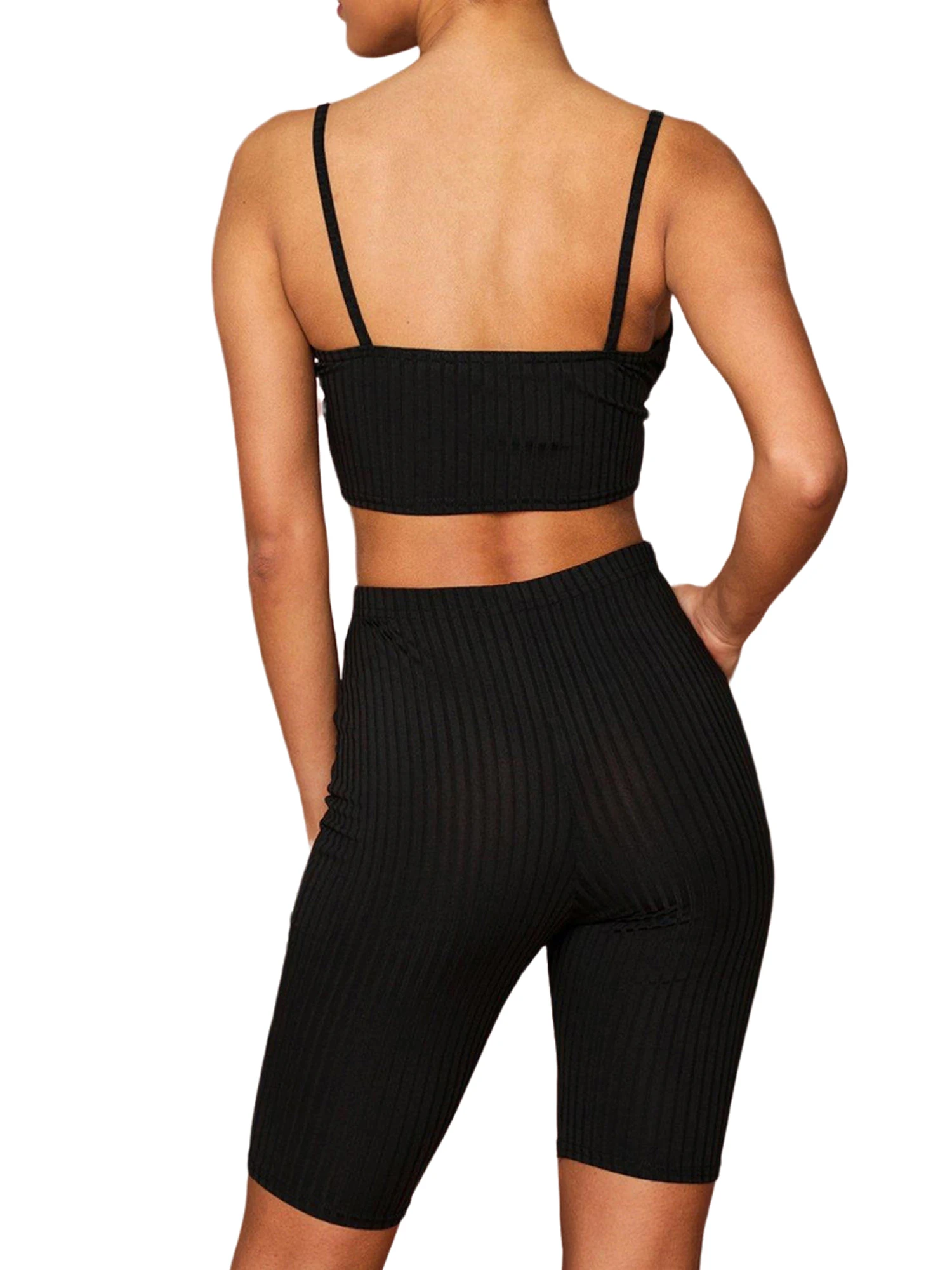 

Sexy Micro Crop Tops Mini Pencil Shorts Sets Women 2020 Summer Rib-knit Sleeveless Stretch Blue Black High Street Outfit