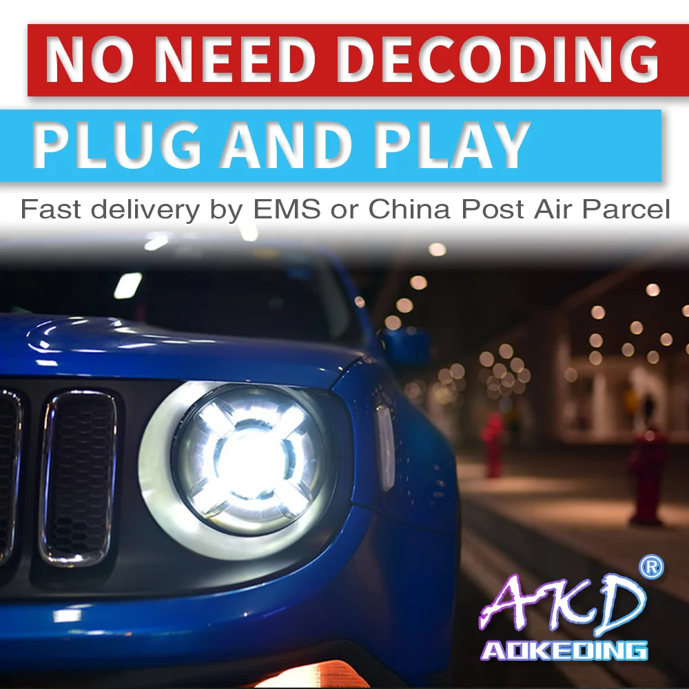 

Налобный фонарь AKD для Jeep Renegade, светодиодная лампа для фар головного света, дневных ходовых огней, поворотников, дальнего света, «ангельские ...