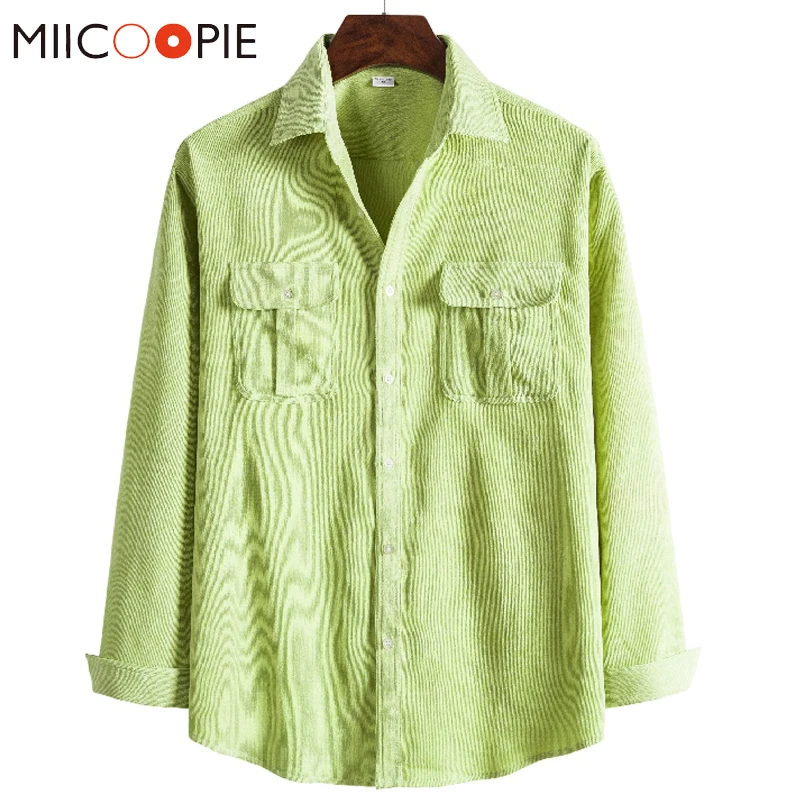 Autumn Long-Sleeve Corduroy Shirt Men Dress Fashion Multiple Colors Solid Oversize Shirts Tops For Man Camisas Para Hombre M-3XL | Мужская
