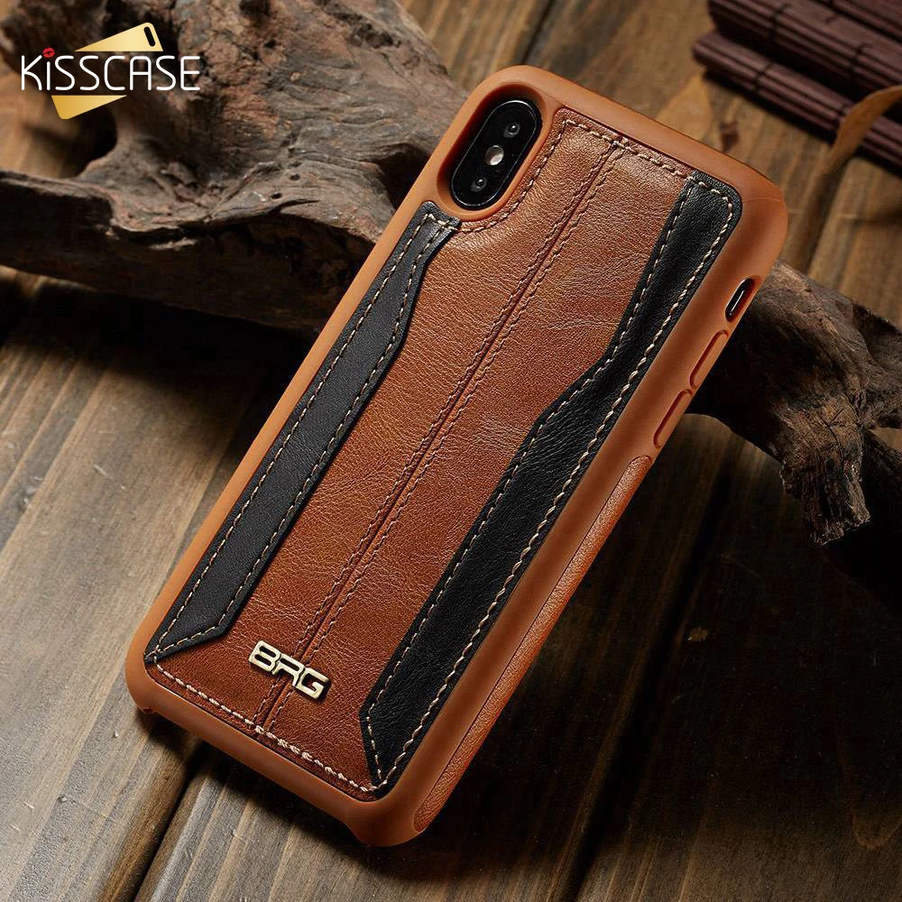 KISSCASE чехол из натуральной кожи и ТПУ для iPhone 7 8 XS Max Роскошный 6 S Plus X XR |