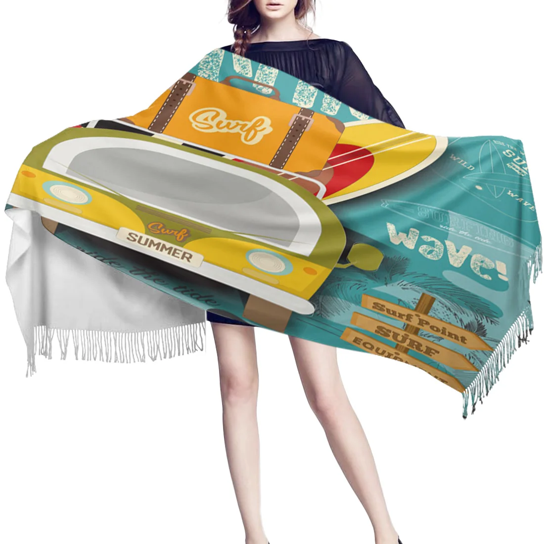 Модные большие шарфы с героями мультфильмов автобус путешествия шаль унисекс