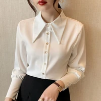 2021 spring and autumn new baby collar shirt female chiffon long sleeve white shirt design turn down collar chiffon tops