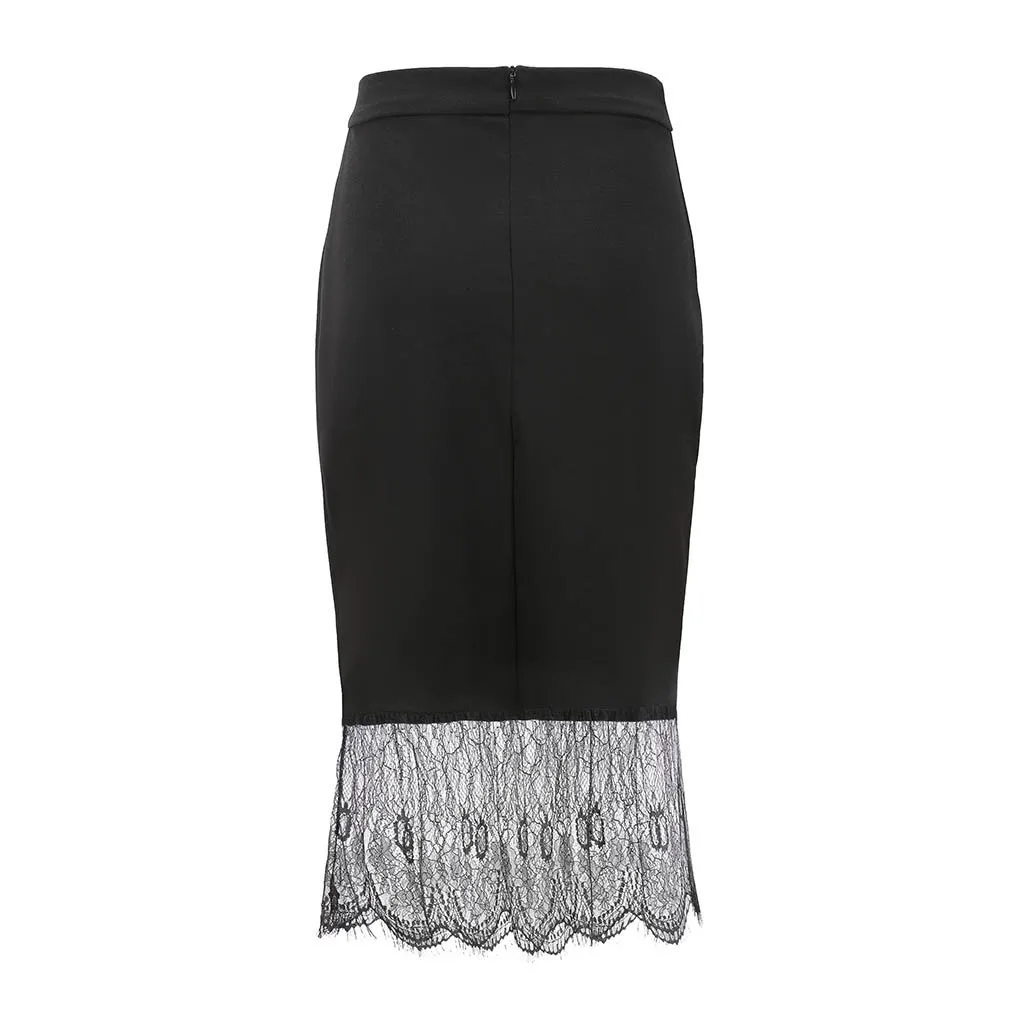 Сексуальная однотонная тонкая кружевная мини-юбка с разрезом Женская Офисная