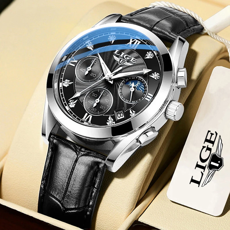 

LIGE 2020 NEW Top Brand Luxury Mens Watches Male Clocks Date Sport Military Clock Leather Strap Quartz Business Men Watch Gift