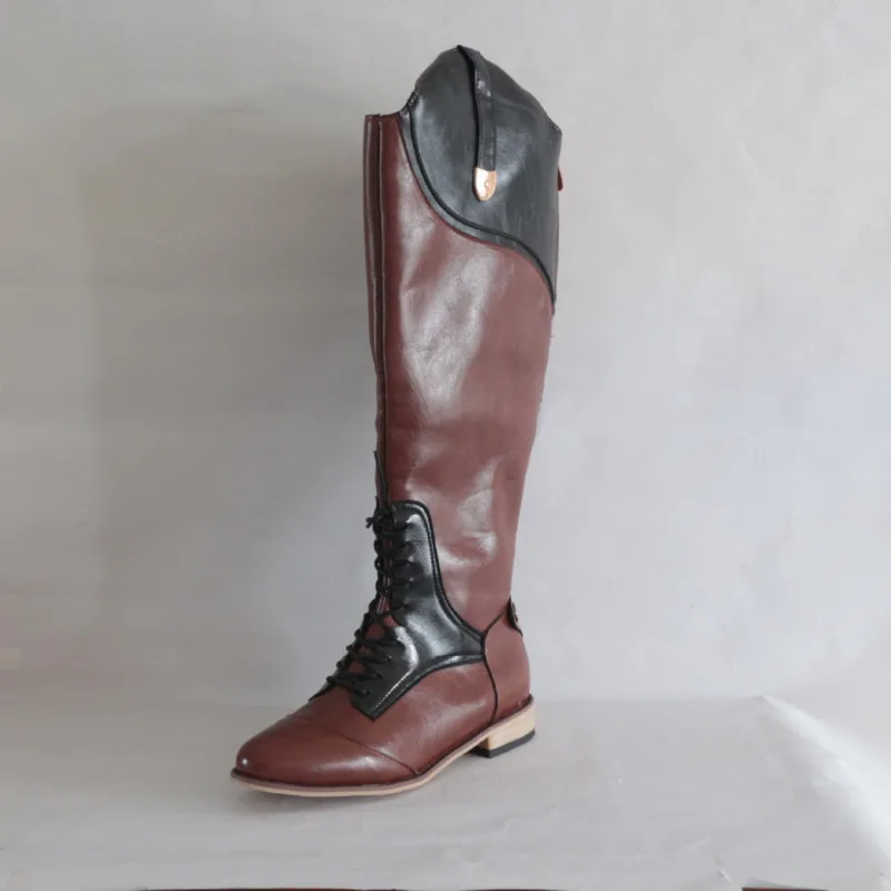 Женские сапоги до колена на низком каблуке с металлической застежкой-молнией