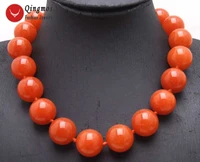 qingmos trendy jades chokers necklace for women with 18mm round natural china red genuine jades necklace jewelry 17 nec5985
