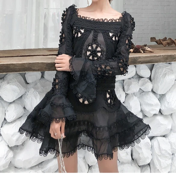 

Women's Sexy Off Shoulder Lace Flare Sleeve Dress 2020 Autumn Winter New Nylontight N Dress Dress Impreso Floral Saten