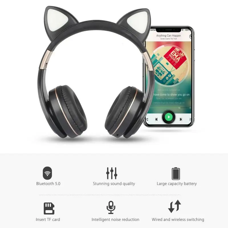 Беспроводные Наушники Cute Cat Bluetooth гарнитура складные стереонаушники игровые