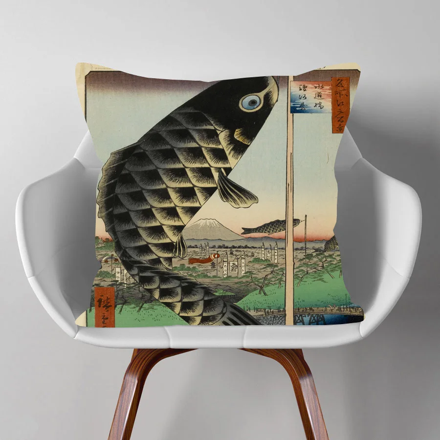 Наволочка для подушки в Восточном азиатском стиле наволочка с рисунком рыбы и