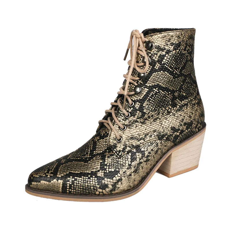Женские ботильоны со змеиным принтом на среднем каблуке Размеры 35-43 | Обувь