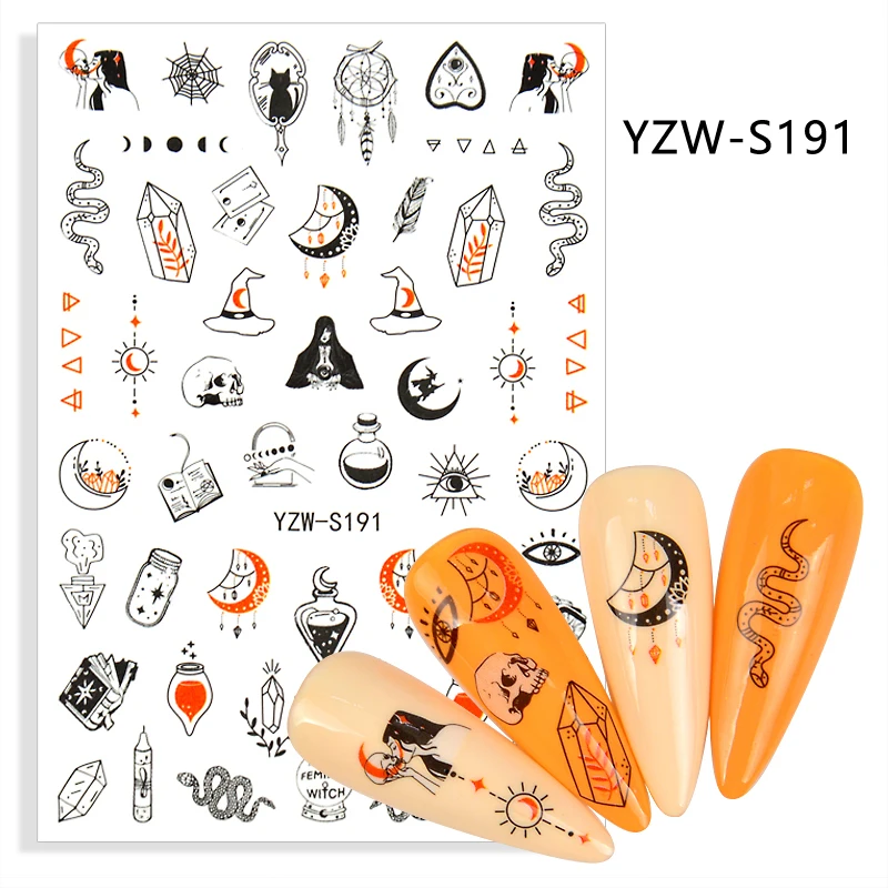 

3D Stickers for Nails Self-Adhesive Stickers Line Vase Moon Girl Dreamcatcher Design Nail Art Decorations Nail Foil Accessories